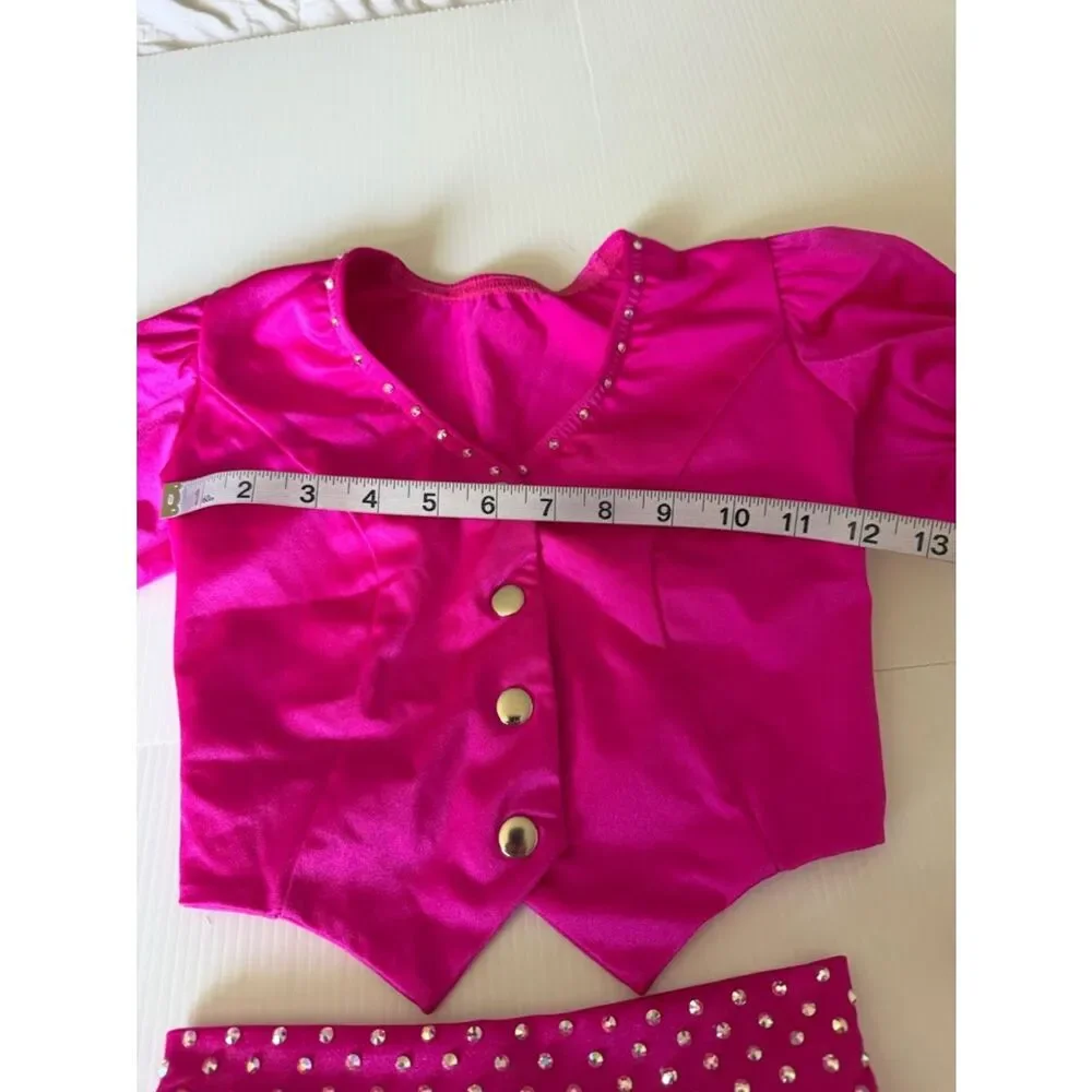 Kelle dance costume 2 piece hot pink vest briefs rhinestoned MC-Medium child